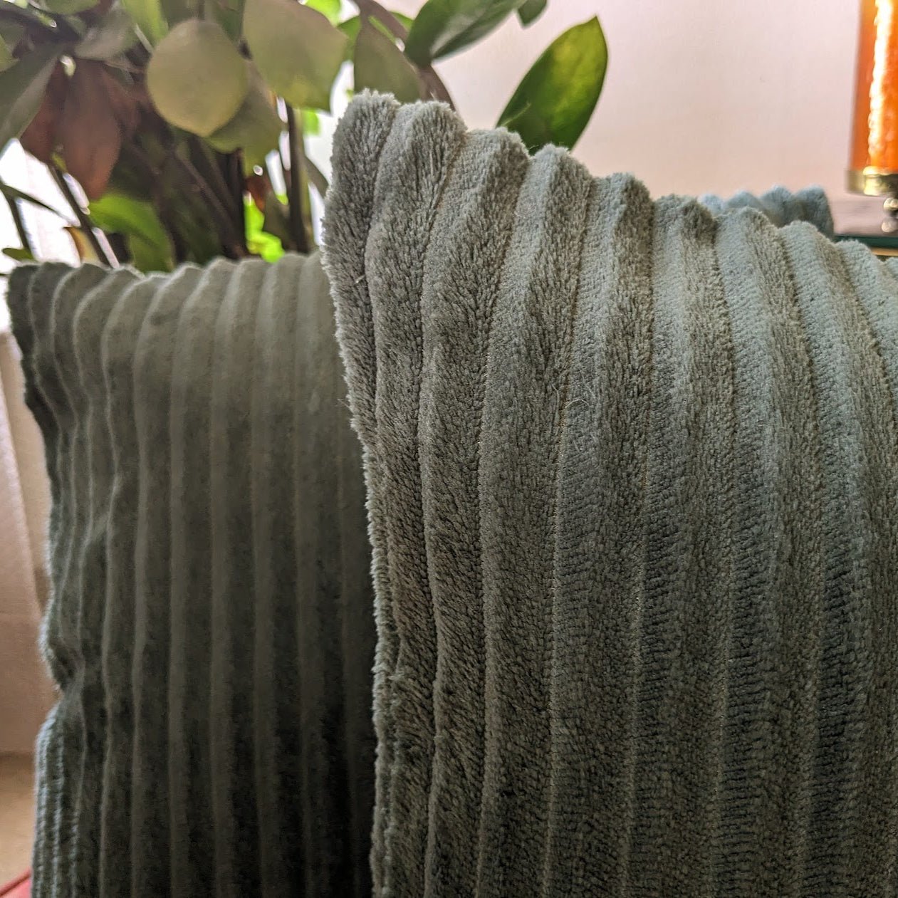 Velvet Trail Moss Cushion Cover, Pack of 2, 16" x 16" - Coral Slub - 