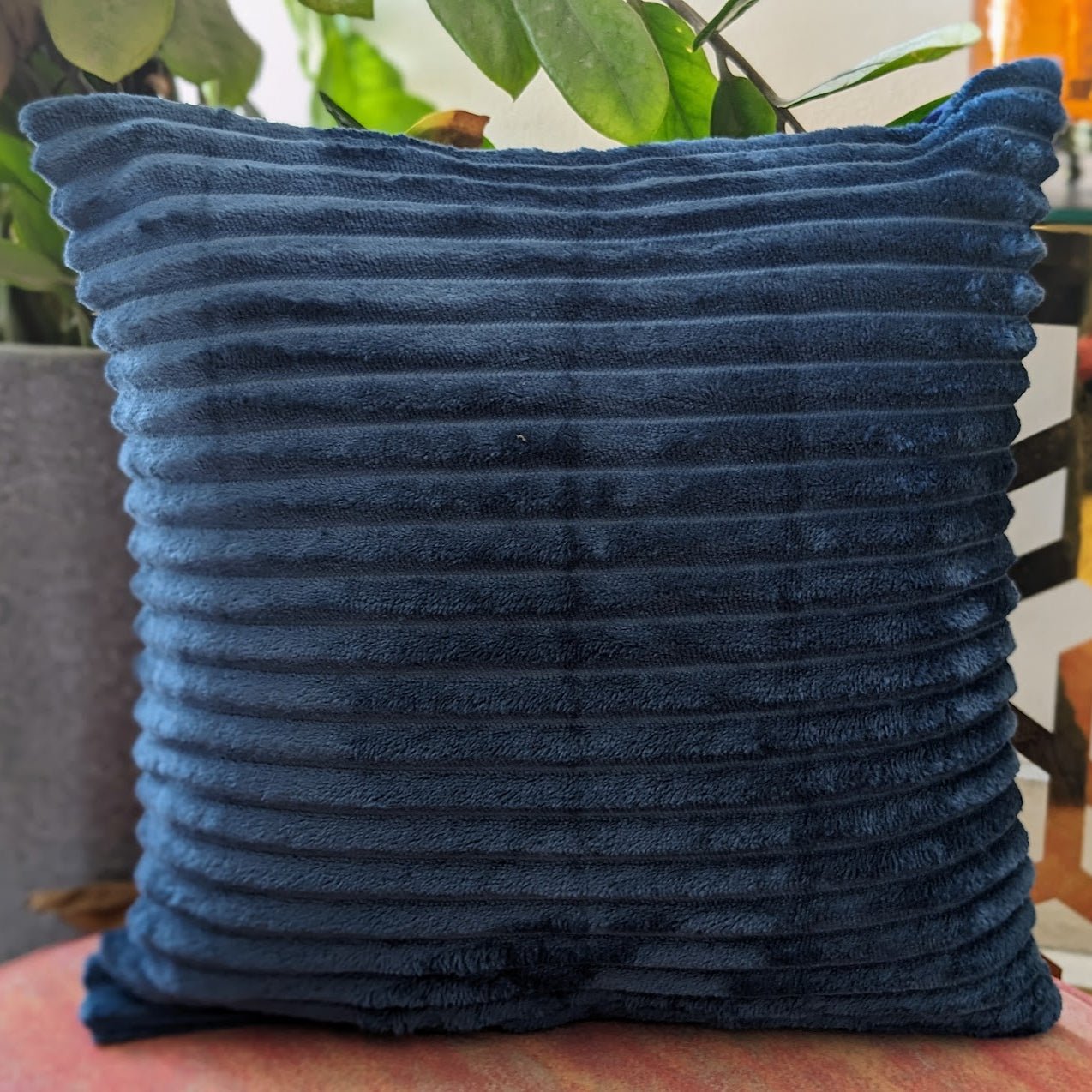 Velvet Trail Steel Blue Cushion Cover, Pack of 2, 16" x 16" - Coral Slub - 