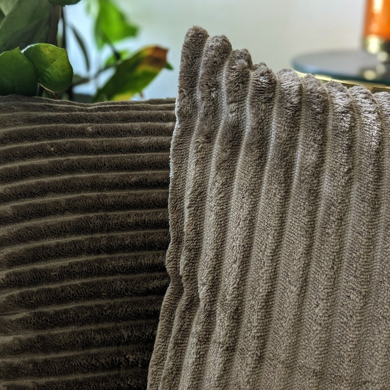 Velvet Trail Taupe Cushion Cover, Pack of 2, 16" x 16" - Coral Slub - 