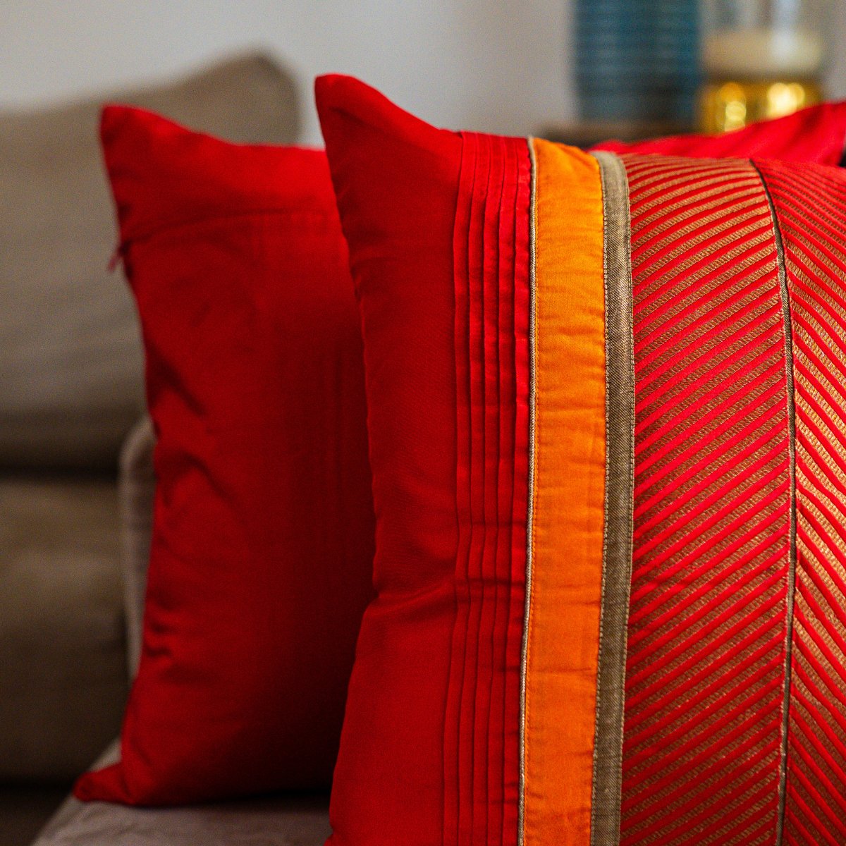 Vibrance Red Cushion Cover, 16" x 16", Pack of 1 - Coral Slub - 