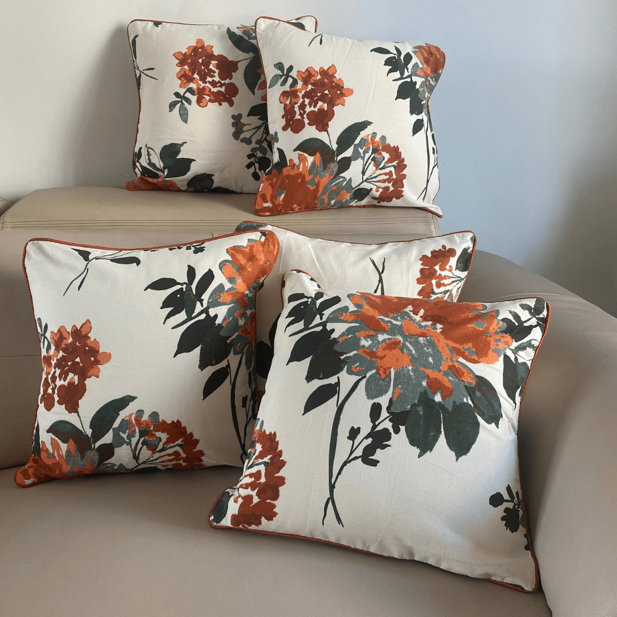 Victoria Printed Cushion Covers, 16" x 16", Pack of 5 - Coral Slub - 