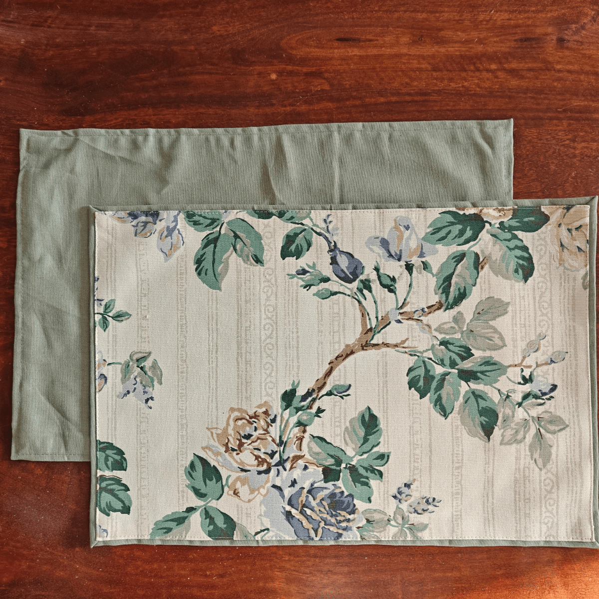 Vine Printed Placemats – Cotton Canvas – Set of 6, 12" x 18" - Coral Slub - 