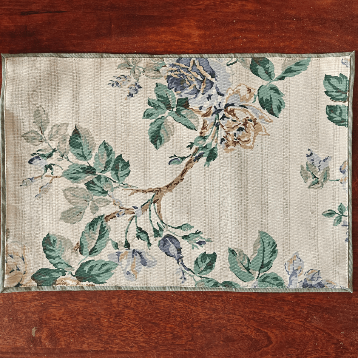 Vine Printed Placemats – Cotton Canvas – Set of 6, 12" x 18" - Coral Slub - 