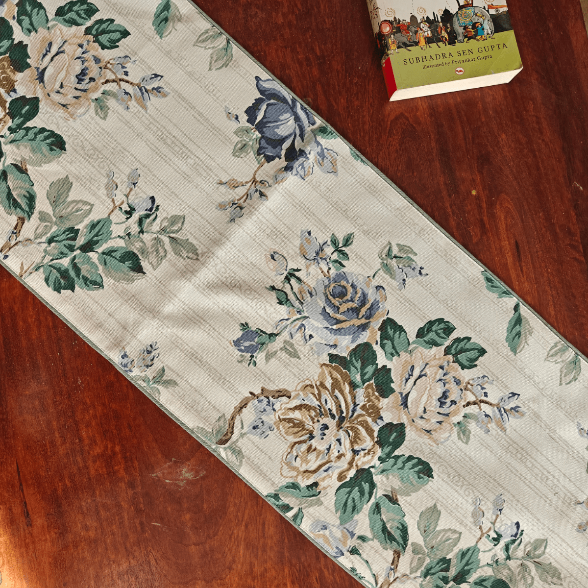 Vine Printed Table Runner, 100% cotton, 13" x 72" - Coral Slub - 