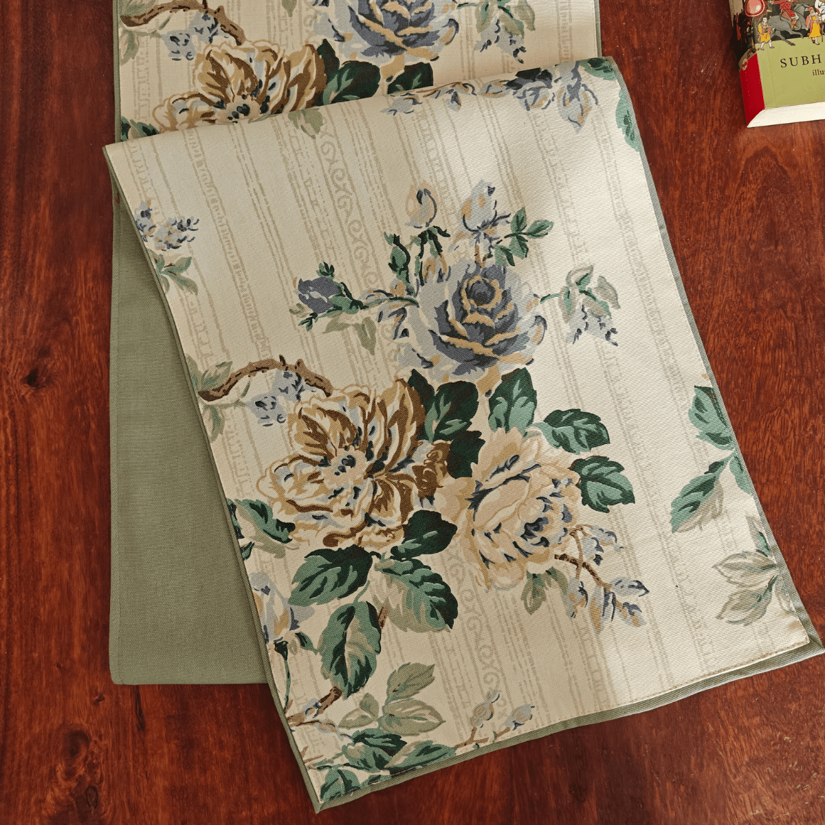 Vine Printed Table Runner, 100% cotton, 13" x 72" - Coral Slub - 