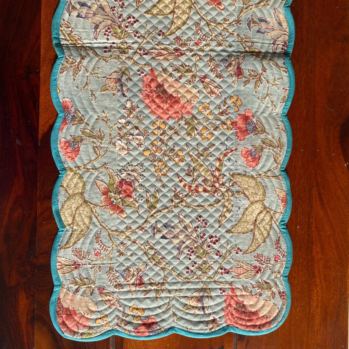 Vintage Blossom Reversible Table Runner, 100% cotton, 13" x 72" - Coral Slub - 