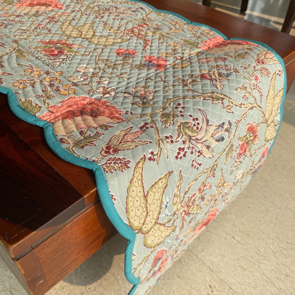 Vintage Blossom Reversible Table Runner, 100% cotton, 13" x 72" - Coral Slub - 