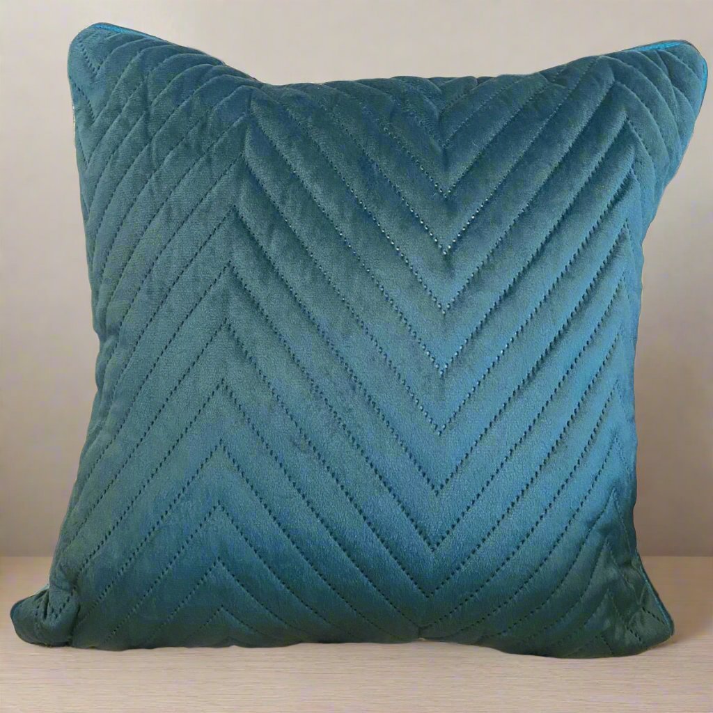 Waves Velvet Cushion Covers, Teal Color, Pack of 2, 16" x 16" - Coral Slub - 