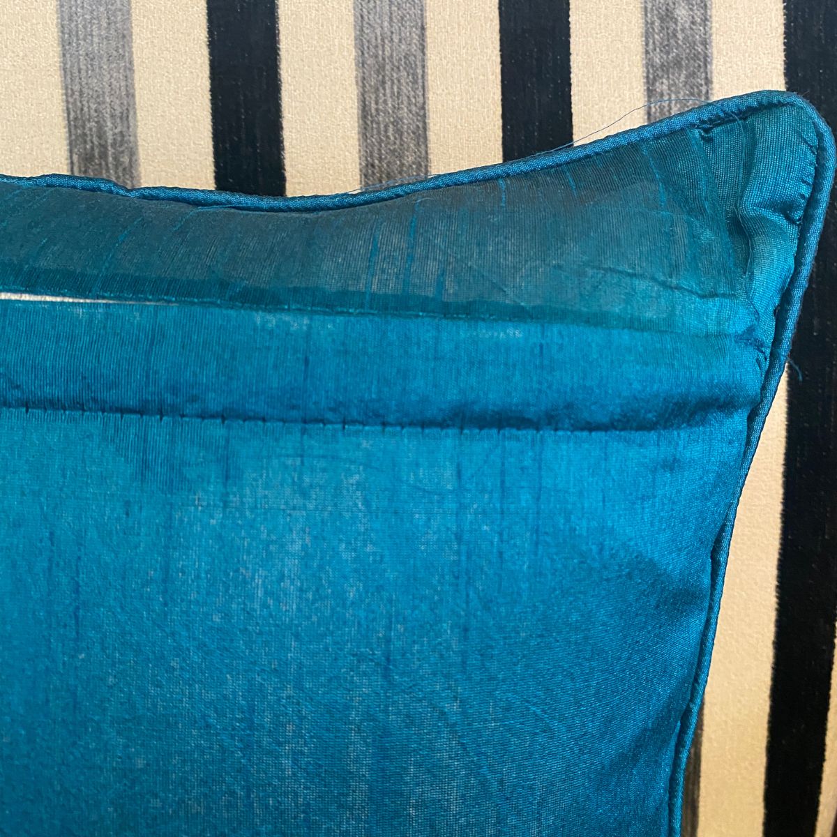 Waves Velvet Cushion Covers, Teal Color, Pack of 2, 16" x 16" - Coral Slub - 