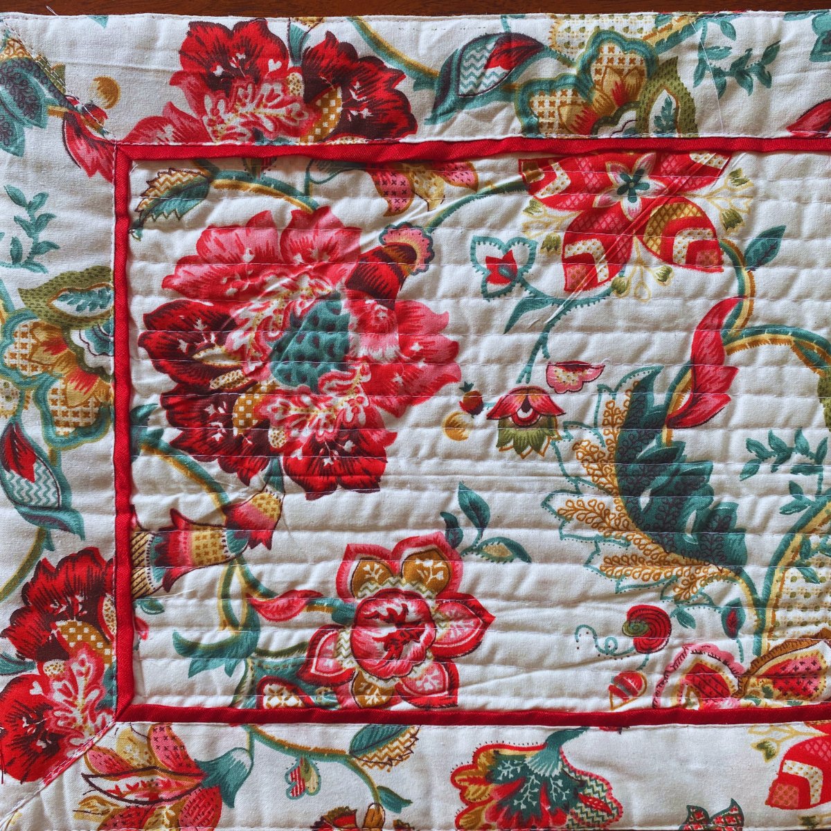 Wheat Meadow Garden Print Cotton Placemats, 13" x 19", Set of 6 - Coral Slub - 