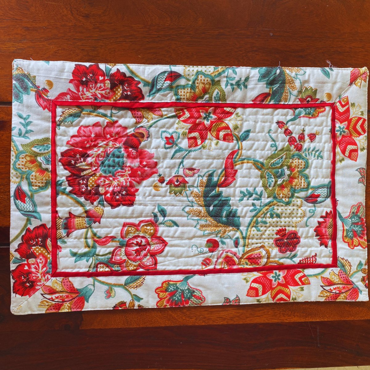 Wheat Meadow Garden Print Cotton Placemats, 13" x 19", Set of 6 - Coral Slub - 