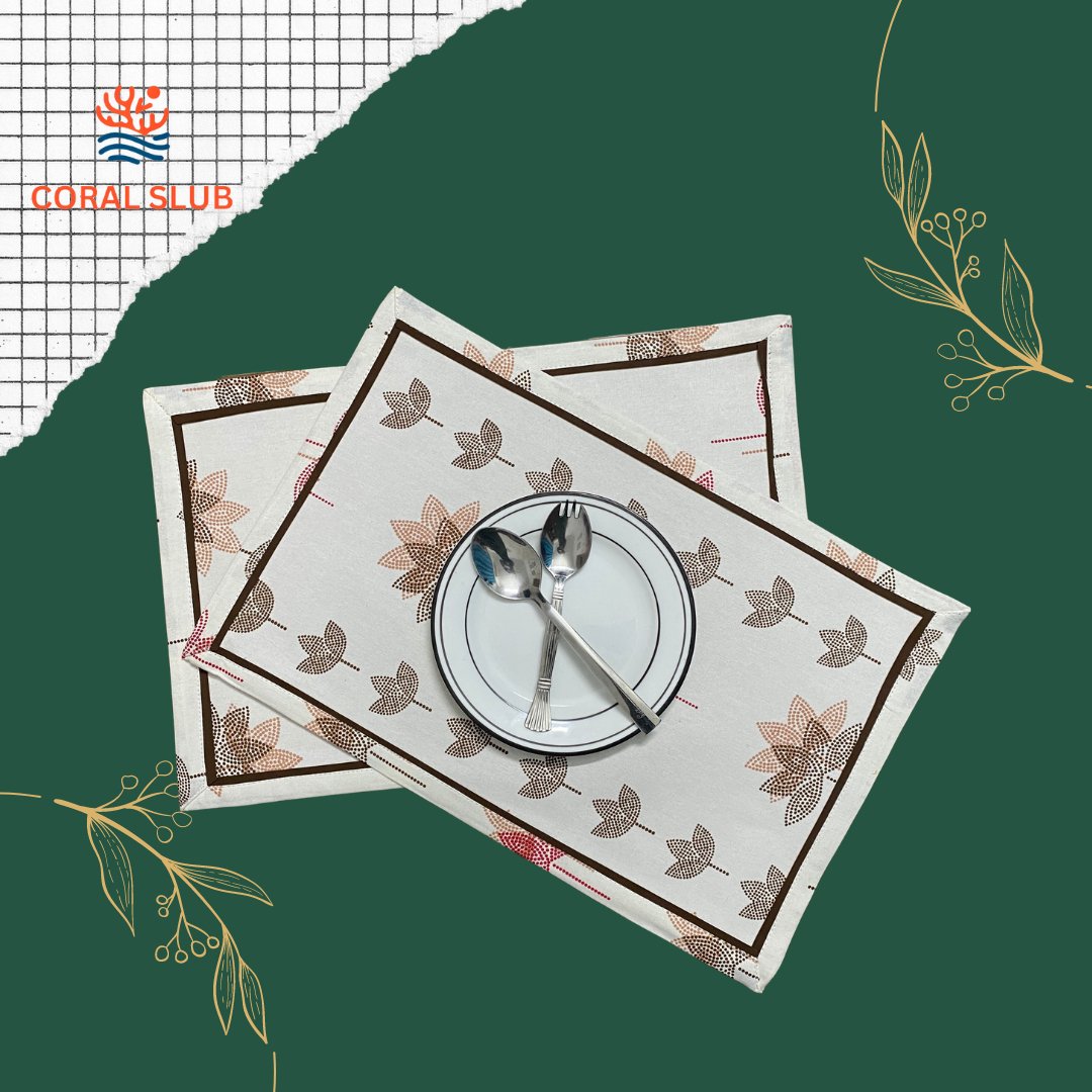 Whispering Petals Cotton Placemats, 12" x 18", Set of 2 - Coral Slub - 