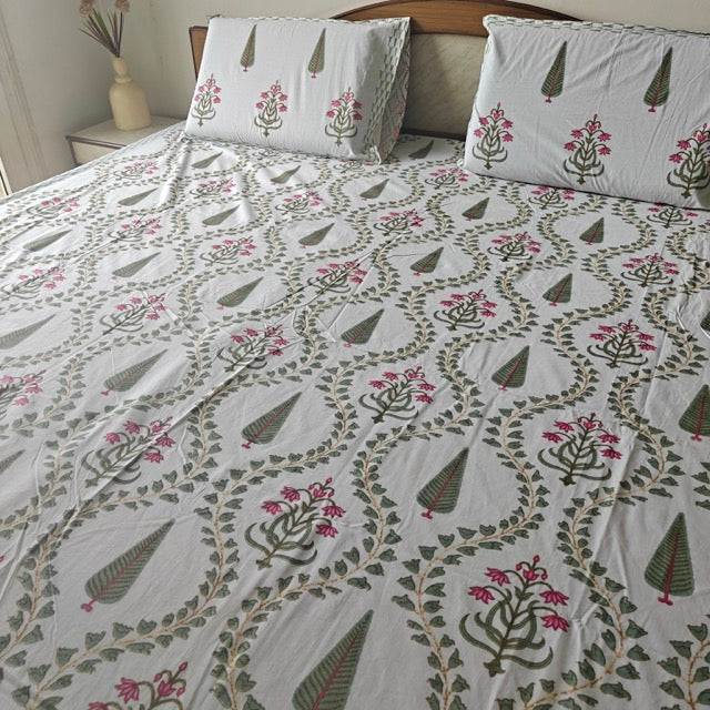 Vrinda Block Print Bedsheet Set, King Size
