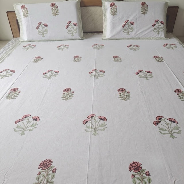 Kadamb Block Print Bedsheet Set, King Size