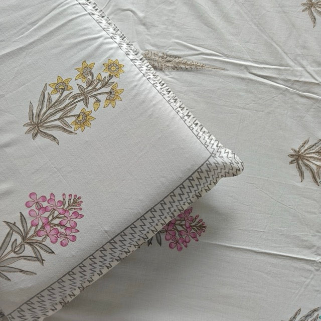 Harsingar Block Print Bedsheet Set, King Size