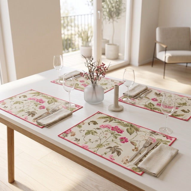 Petal Play Printed Placemats – Cotton Canvas – Set of 6, 12" x 18"