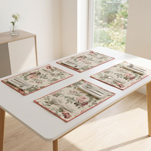 Rosevine Printed Placemats – Cotton Canvas – Set of 6, 12" x 18"