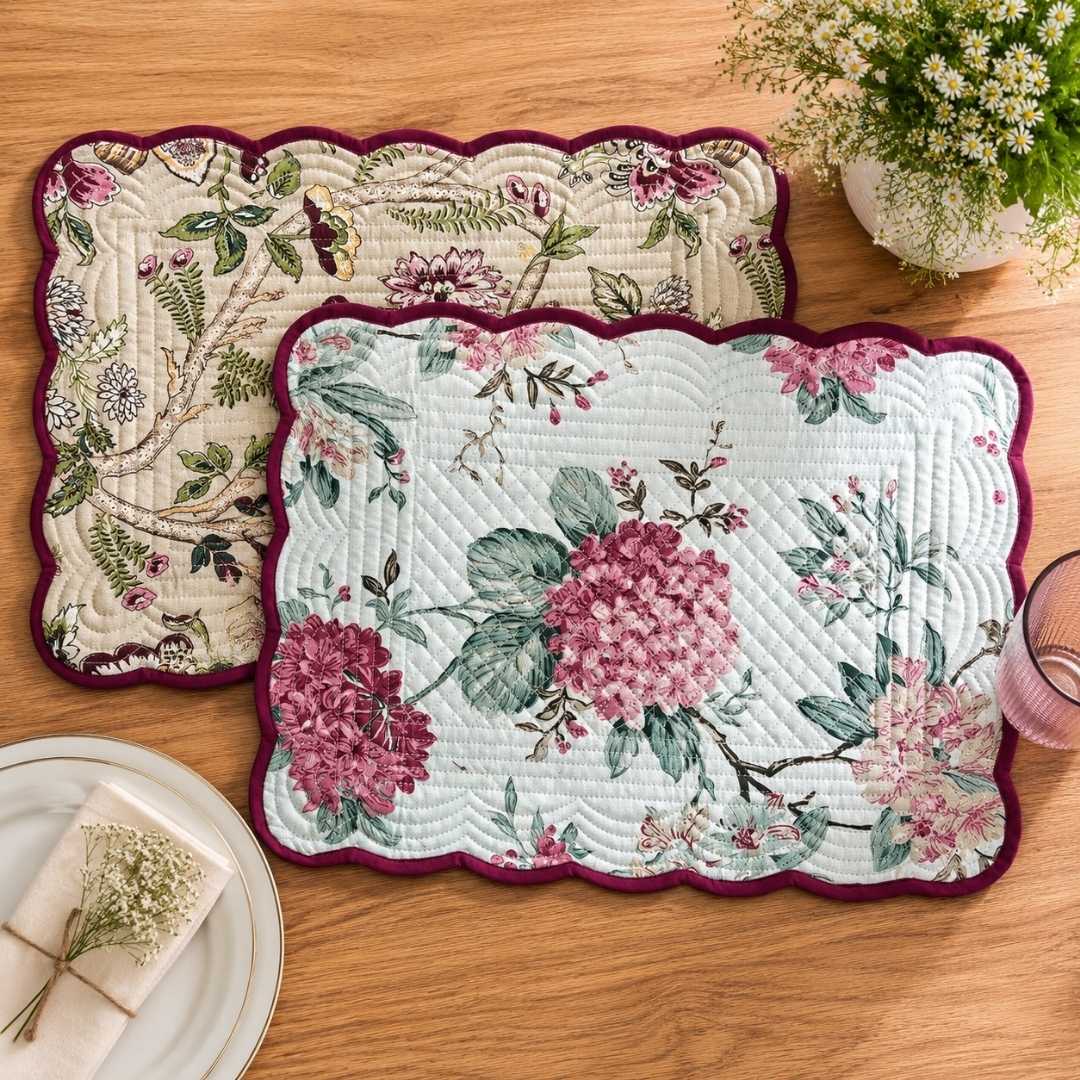 Wine Cedar Reversible Placemats - Coral Slub -