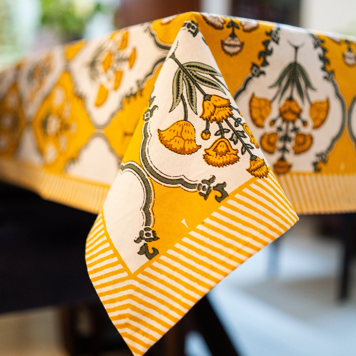 Yellowstone 6 Seater Dining Table Cover, Block Print, 100% Cotton, 60" x 90"