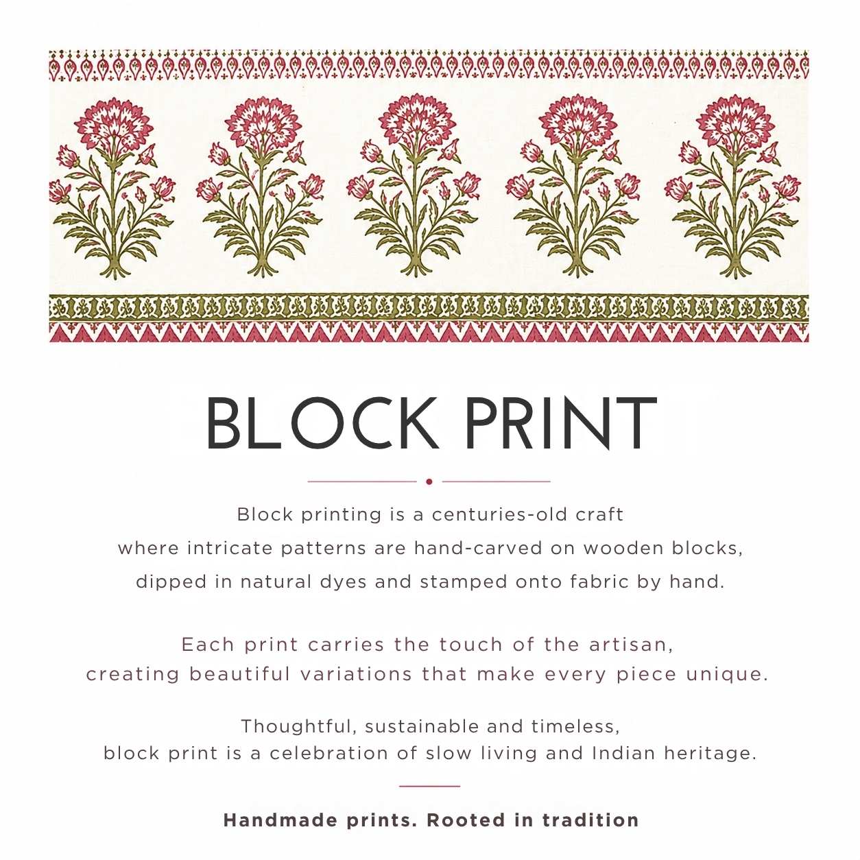 Yellowstone 6 Seater Dining Table Cover, Block Print, 100% Cotton, 60" x 90" - Coral Slub -