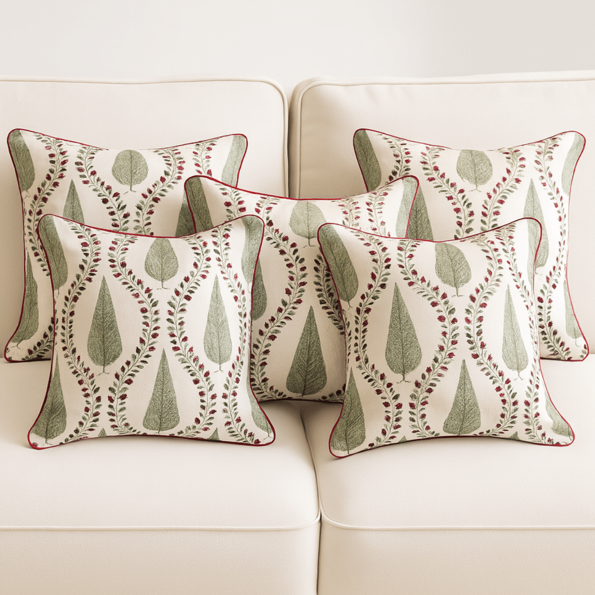 Zafra Printed Cushion Covers, 16" x 16", Pack of 5 - Coral Slub - 