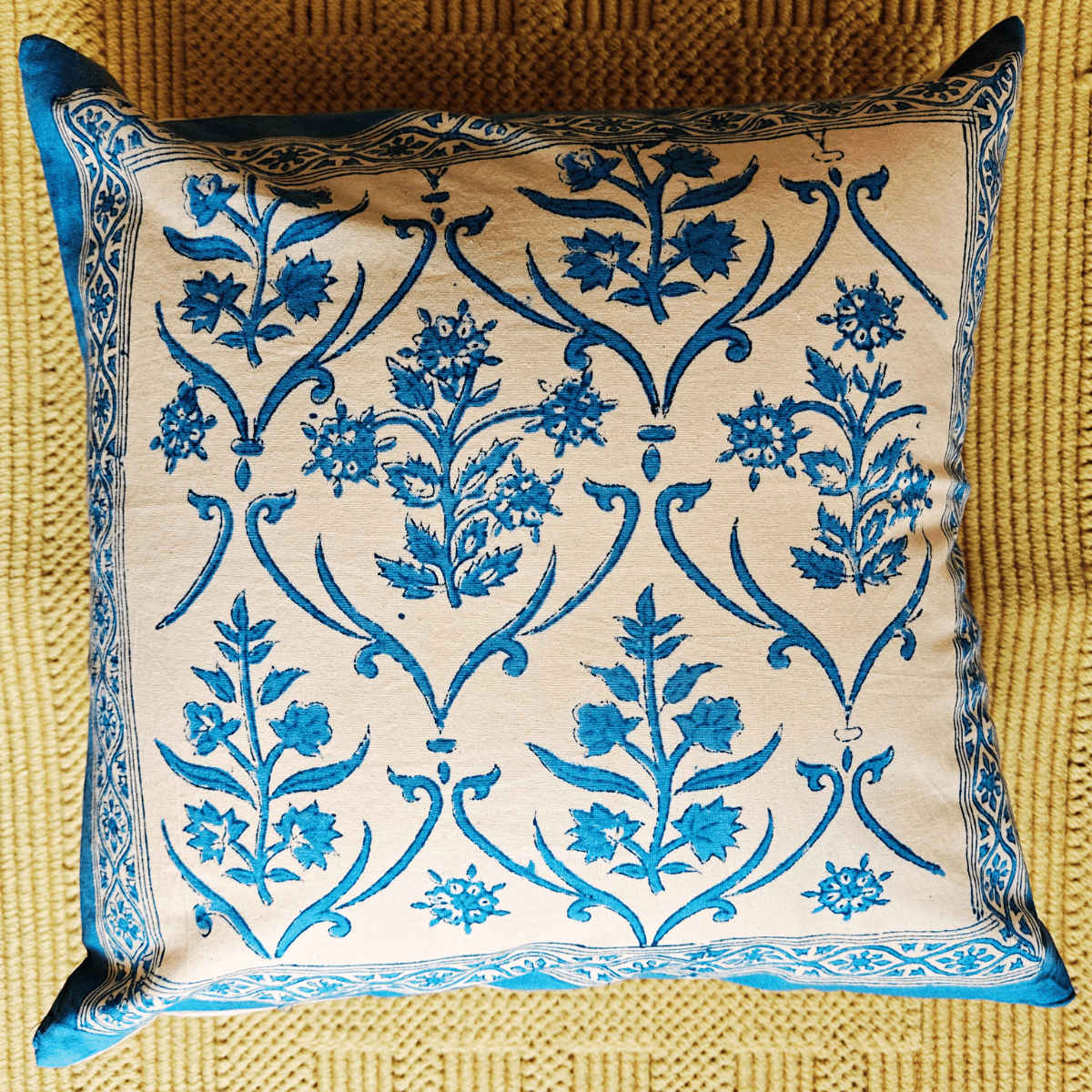 Zehra Hand Block Printed Cushion Covers, 16" x 16", Pack of 5 - Coral Slub - 