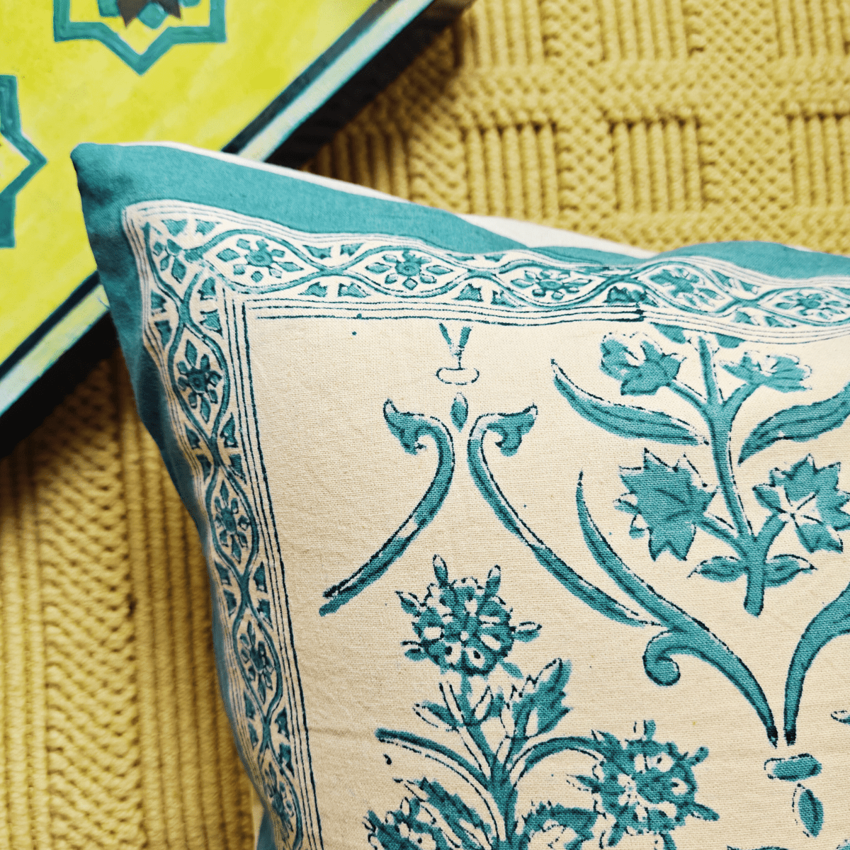 Zehra Hand Block Printed Cushion Covers, 16" x 16", Pack of 5 - Coral Slub - 