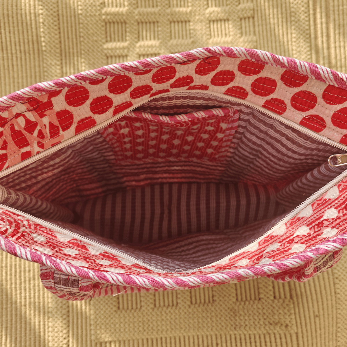 Ziba Block Print Tote Bag - Coral Slub - 