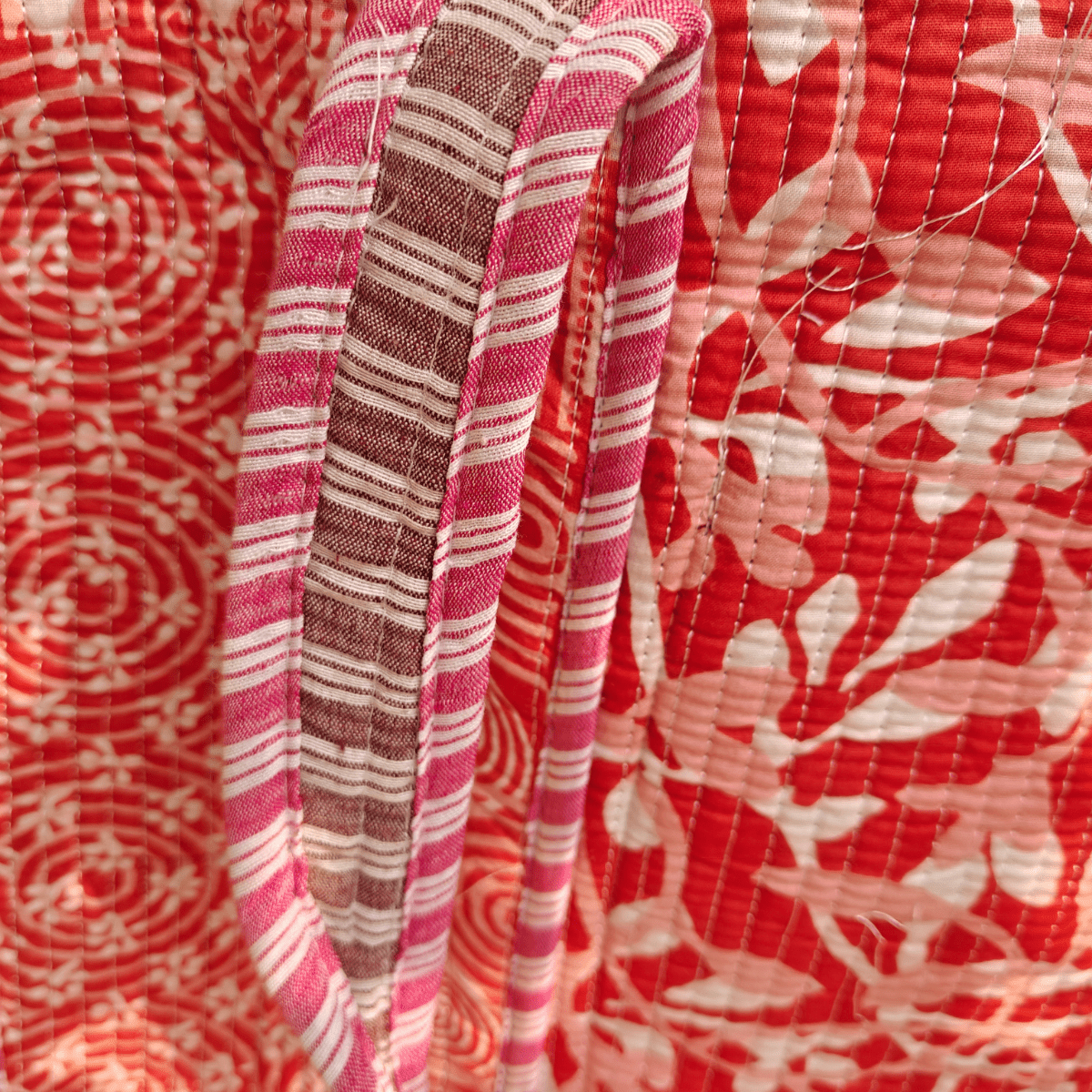 Ziba Block Print Tote Bag - Coral Slub - 